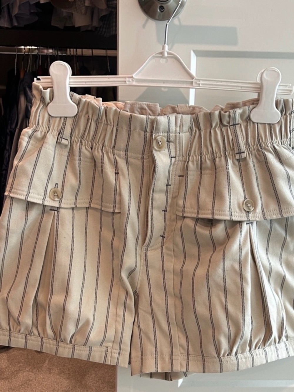 Free People Harriet O Balloon Style Beige Shorts with Black Pinstripes - Picture 8 of 9